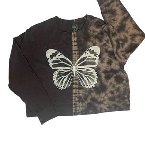 Wild Fable Black and Tan Tie-Dye Butterfly Long Sleeve Graphic T-Shirt